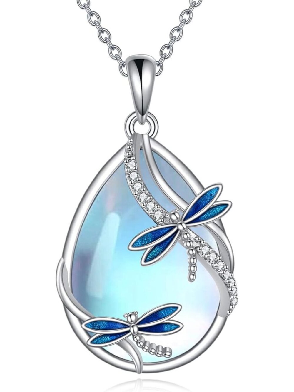 Sterling Silver Moonstone Pendant Necklace - Dragonfly, Butterfly, Mermaid